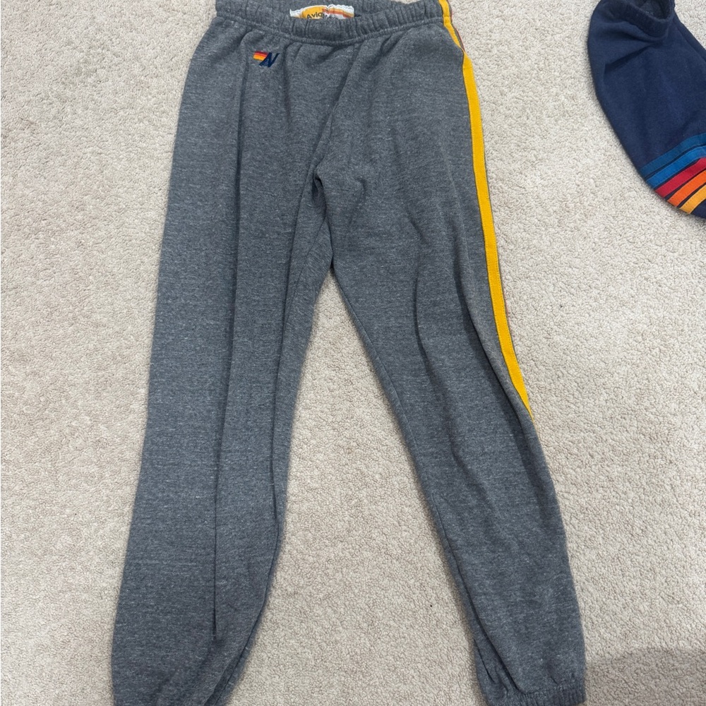 Aviator Nation Heather Grey Sweatpants with Yellow Stripe